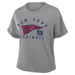 New York Giants Women's Pennant Wave Tribute Tri-Blend Boxy T-Shirt Heather Gray