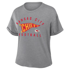 Kansas City Chiefs Women's Pennant Wave Tribute Tri-Blend Boxy T-Shirt Heather Gray