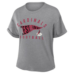 Arizona Cardinals Women's Pennant Wave Tribute Tri-Blend Boxy T-Shirt Heather Gray
