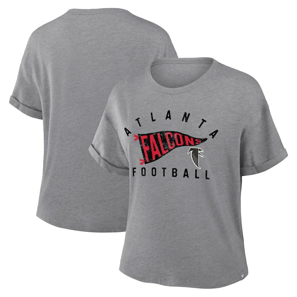 Atlanta Falcons Women's Pennant Wave Tribute Tri-Blend Boxy T-Shirt Heather Gray