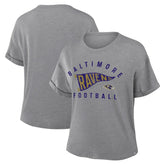 Baltimore Ravens Women's Pennant Wave Tribute Tri-Blend Boxy T-Shirt Heather Gray