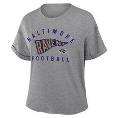 Baltimore Ravens Women's Pennant Wave Tribute Tri-Blend Boxy T-Shirt Heather Gray