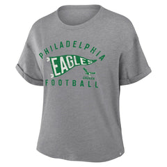 Philadelphia Eagles Women's Pennant Wave Tribute Tri-Blend Boxy T-Shirt Heather Gray