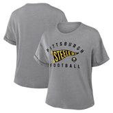 Pittsburgh Steelers Women's Pennant Wave Tribute Tri-Blend Boxy T-Shirt Heather Gray