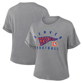 Denver Broncos Women's Pennant Wave Tribute Tri-Blend Boxy T-Shirt Heather Gray