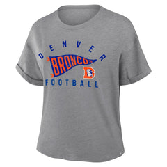 Denver Broncos Women's Pennant Wave Tribute Tri-Blend Boxy T-Shirt Heather Gray