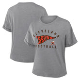Cleveland Browns Women's Pennant Wave Tribute Tri-Blend Boxy T-Shirt Heather Gray