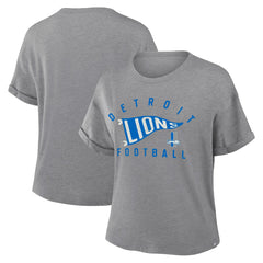 Detroit Lions Women's Pennant Wave Tribute Tri-Blend Boxy T-Shirt Heather Gray