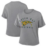Green Bay Packers Women's Pennant Wave Tribute Tri-Blend Boxy T-Shirt Heather Gray