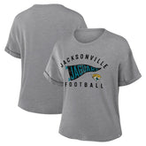 Jacksonville Jaguars Women's Pennant Wave Tribute Tri-Blend Boxy T-Shirt Heather Gray