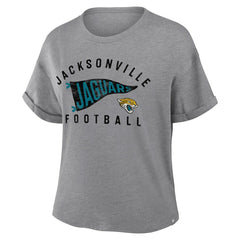Jacksonville Jaguars Women's Pennant Wave Tribute Tri-Blend Boxy T-Shirt Heather Gray