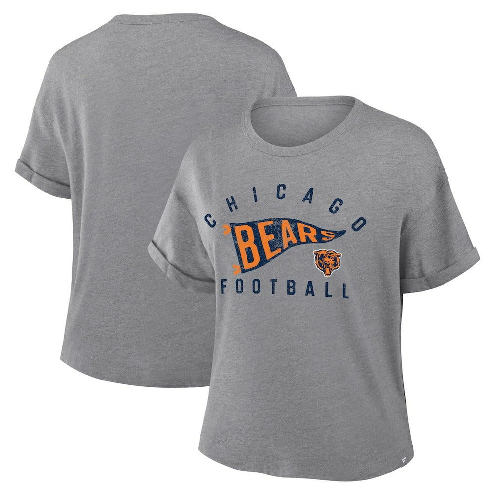 Chicago Bears Women's Pennant Wave Tribute Tri-Blend Boxy T-Shirt Heather Gray