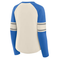 Detroit Lions Women's Hometown Gridiron Hero Raglan Lace-Up V-Neck Long Sleeve T-Shirt Cream/Blue