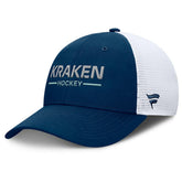 NHL Seattle Kraken Fanatics Authentic Pro Rink Lockup Adjustable Trucker Hat - Deep Sea Blue/White