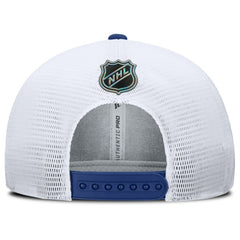 NHL Toronto Maple Leafs Fanatics Authentic Pro Rink Lockup Adjustable Trucker Hat - Blue/White