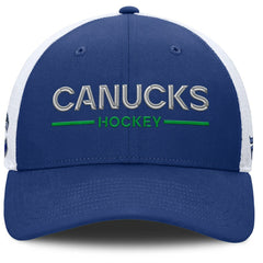 NHL Vancouver Canucks Fanatics Authentic Pro Rink Lockup Adjustable Trucker Hat - Blue/White