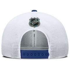 NHL Vancouver Canucks Fanatics Authentic Pro Rink Lockup Adjustable Trucker Hat - Blue/White