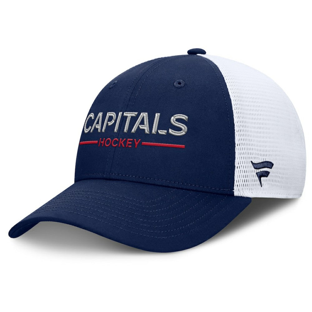 NHL Washington Capitals Fanatics Authentic Pro Rink Lockup Adjustable Trucker Hat - Navy/White