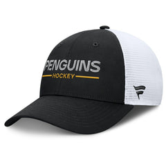 NHL Pittsburgh Penguins Fanatics Authentic Pro Rink Lockup Adjustable Trucker Hat - Black/White