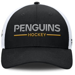 NHL Pittsburgh Penguins Fanatics Authentic Pro Rink Lockup Adjustable Trucker Hat - Black/White