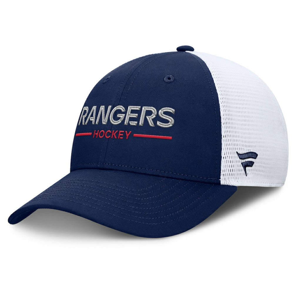 NHL New York Rangers Fanatics Authentic Pro Rink Lockup Adjustable Trucker Hat - Navy/White