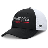 NHL Ottawa Senators Fanatics Authentic Pro Rink Lockup Adjustable Trucker Hat - Black/White
