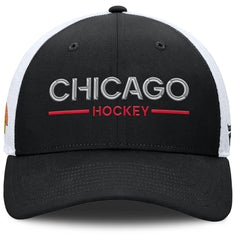 NHL Chicago Blackhawks Fanatics Authentic Pro Rink Lockup Adjustable Trucker Hat - Black/White