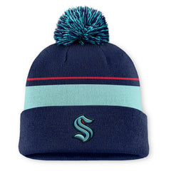 NHL Seattle Kraken Fanatics Authentic Pro Rink Cuffed Knit Hat with Pom - Deep Sea Blue
