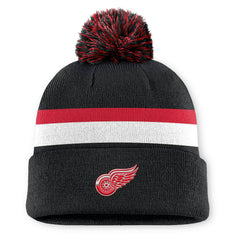 NHL Detroit Red Wings Fanatics Authentic Pro Rink Cuffed Knit Hat with Pom - Black