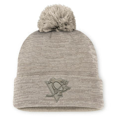 NHL Pittsburgh Penguins Fanatics Authentic Pro Road Cuffed Knit Hat with Pom - Tan
