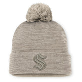 NHL Seattle Kraken Fanatics Authentic Pro Road Cuffed Knit Hat with Pom - Tan