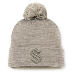 NHL Seattle Kraken Fanatics Authentic Pro Road Cuffed Knit Hat with Pom - Tan