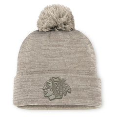 NHL Chicago Blackhawks Fanatics Authentic Pro Road Cuffed Knit Hat with Pom - Tan