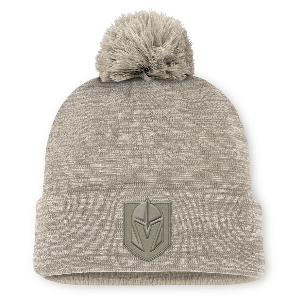 NHL Vegas Golden Knights Fanatics Authentic Pro Road Cuffed Knit Hat with Pom - Tan