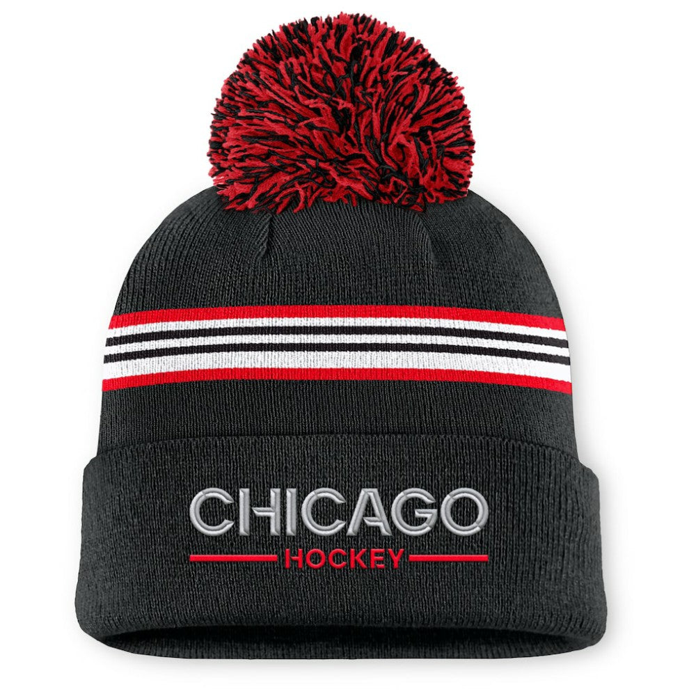 NHL Chicago Blackhawks Fanatics Women's Authentic Pro Rink Cuffed Knit Hat with Pom - Black