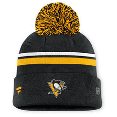NHL Pittsburgh Penguins Fanatics Women's Authentic Pro Rink Cuffed Knit Hat with Pom - Black