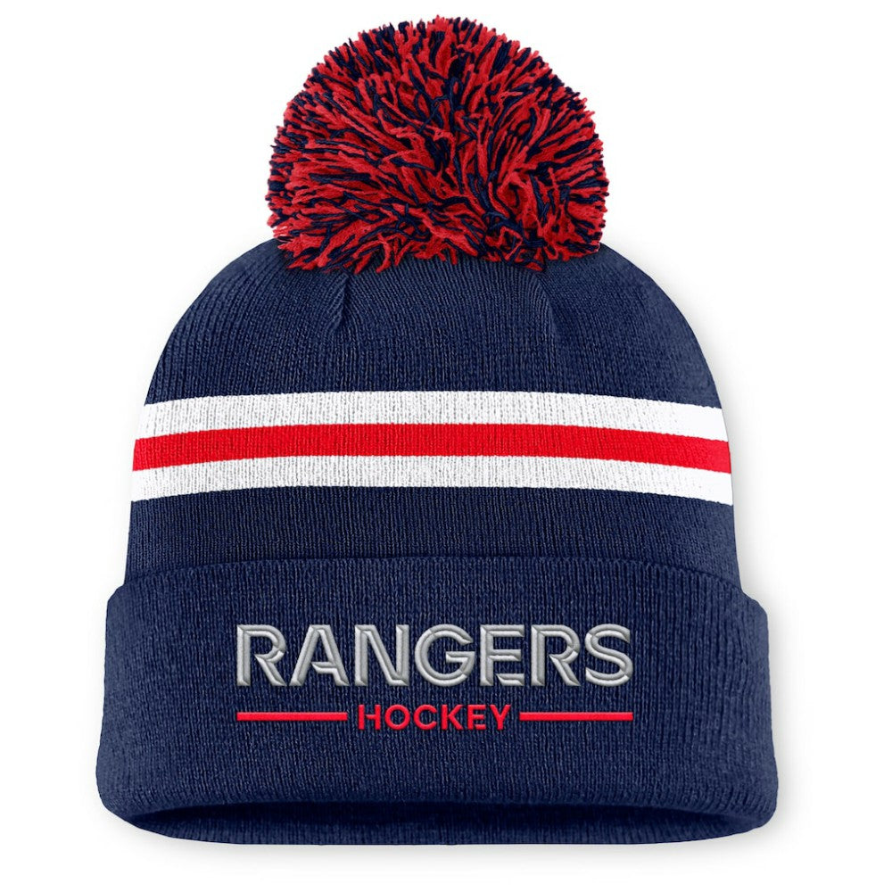 NHL New York Rangers Fanatics Women's Authentic Pro Rink Cuffed Knit Hat with Pom - Navy