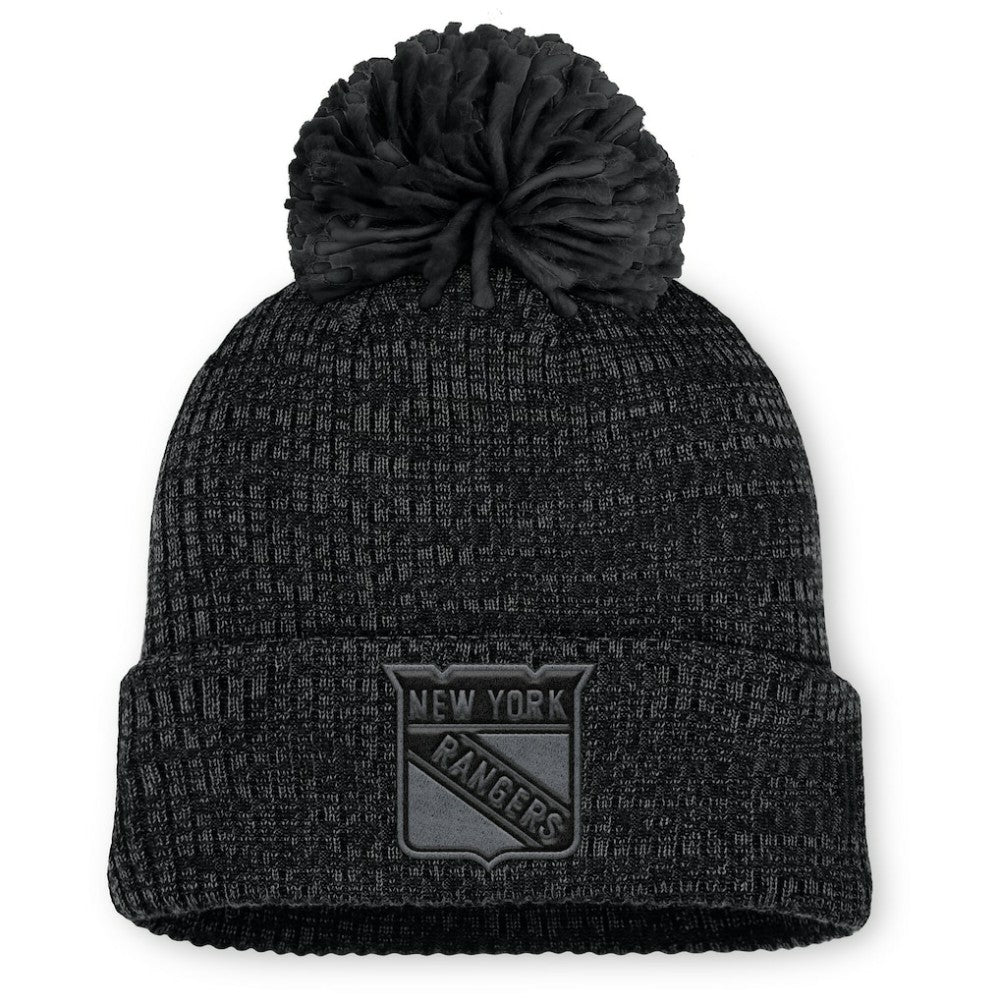 NHL New York Rangers Fanatics Women's Authentic Pro Road Cuffed Knit Hat with Pom - Black