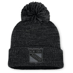 NHL New York Rangers Fanatics Women's Authentic Pro Road Cuffed Knit Hat with Pom - Black