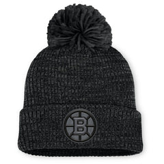 NHL Boston Bruins Fanatics Women's Authentic Pro Road Cuffed Knit Hat with Pom - Black