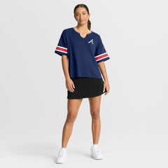 Atlanta Braves Fanatics Women's Curl Route T-Shirt - Navy T-shirts