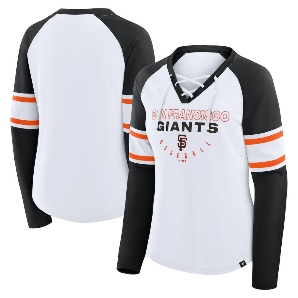 San Francisco Giants Fanatics Women's Blitz Package Raglan Lace-Up V-Neck Long Sleeve T-Shirt - White/Black T-shirts