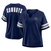 Dallas Cowboys Women's Redzone Bling Stripe Sleeve Notch Neck T-Shirt Navy