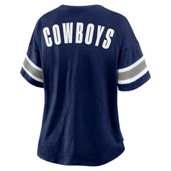 Dallas Cowboys Women's Redzone Bling Stripe Sleeve Notch Neck T-Shirt Navy