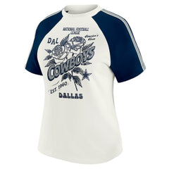 Dallas Cowboys WEAR by Erin Andrews Women's Sleeve Stripe Distressed Raglan T-Shirt White