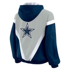 Dallas Cowboys WEAR by Erin Andrews Women's Plus Size Retro Crinkle Full-Zip Hoodie Windbreaker Jacket Navy/Gray