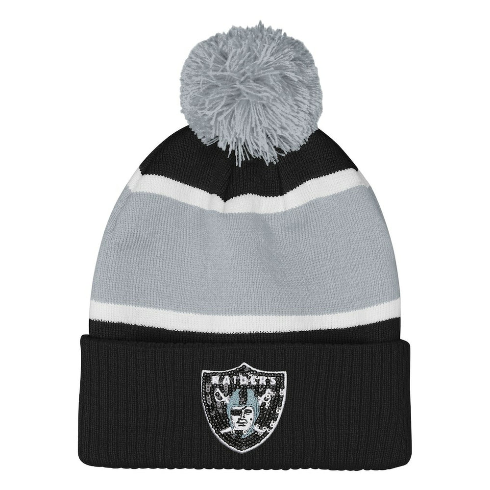 Las Vegas Raiders Outerstuff Girls Let's Play Cuffed Knit Hat with Pom Black