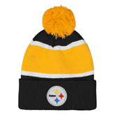 Pittsburgh Steelers Outerstuff Girls Let's Play Cuffed Knit Hat with Pom Black