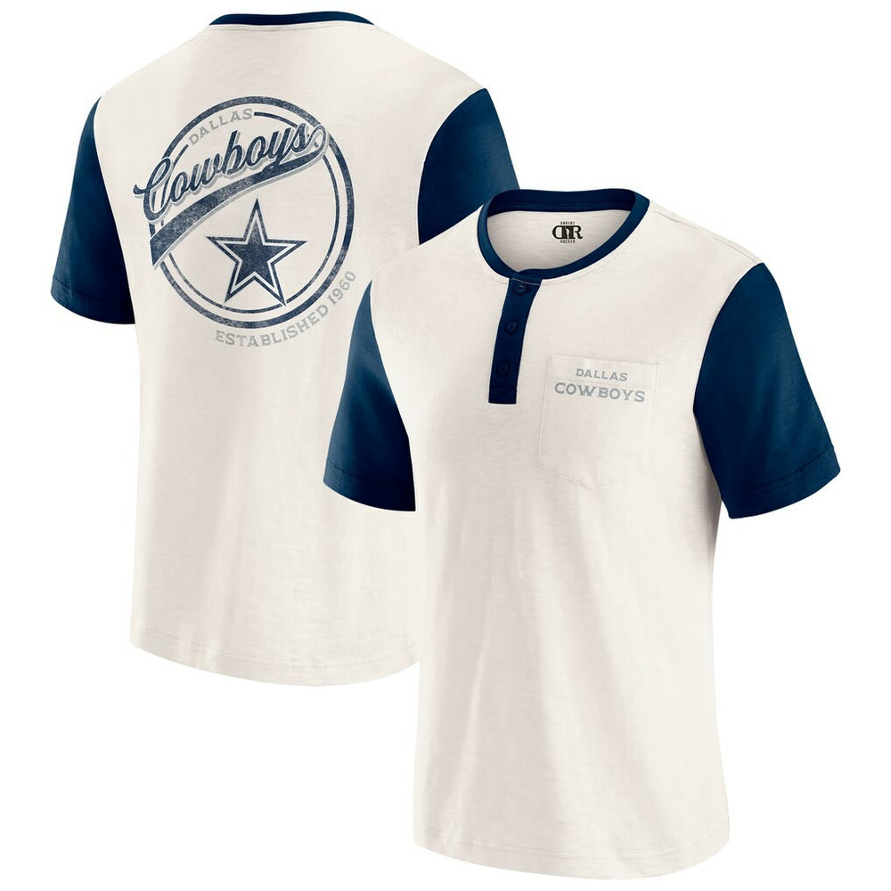 Dallas Cowboys Darius Rucker Collection Henley Colorblock Slub Pocket T-Shirt Cream
