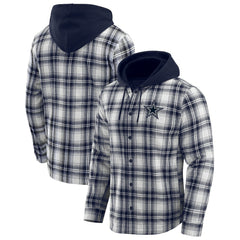 Dallas Cowboys Darius Rucker Collection Plaid Flannel Quilted Full-Snap Hooded Shacket Navy